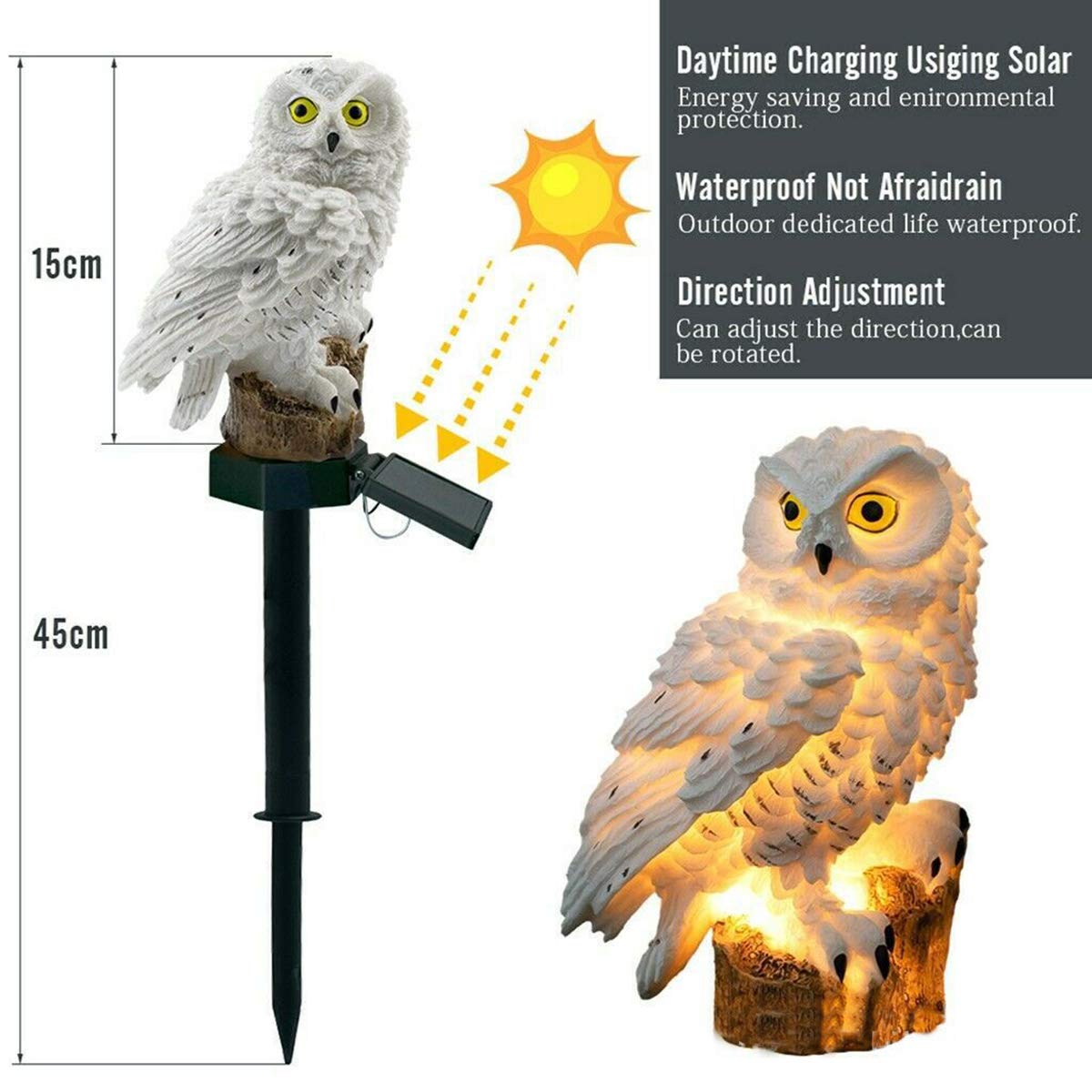 Queen.Y Solarna lampa ogrodowa LED, kształt sowy, lampa do trawnika, wodoszczelna, solarna lampa LED, oświetlenie zewnętrzne, lampka nocna, energooszczędna, na trawnik, podwórko, ornament,