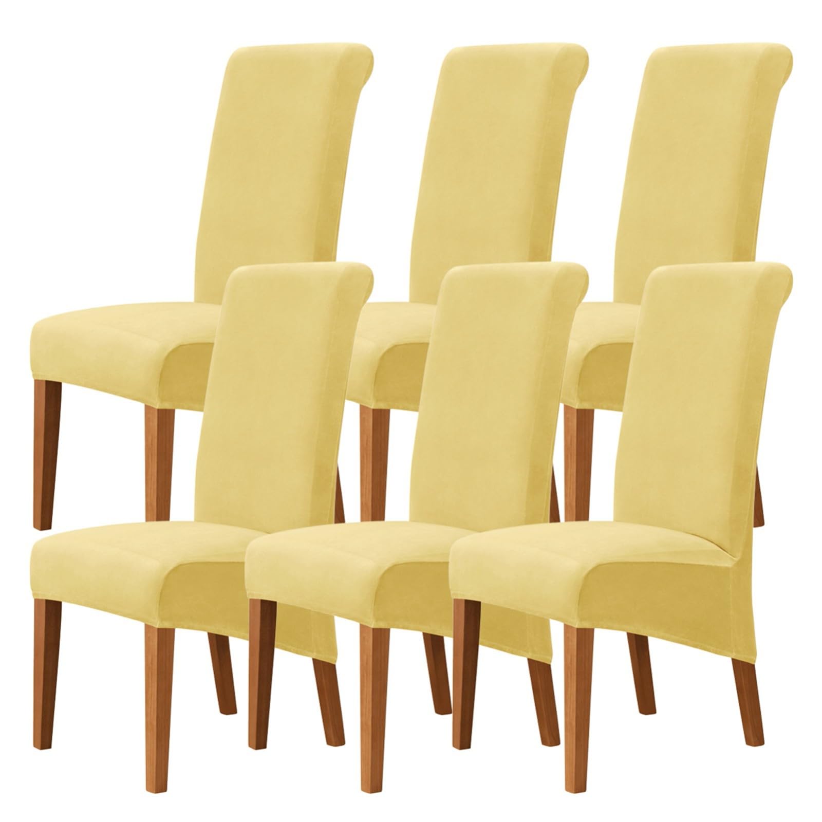 Stuhlhussen für Esszimmerstühle 2/4/6er-Set,Dehnbare Esszimmer Stuhlhussen mit Hoher Rückenlehne,Abnehmbarer und Maschinenwaschbar(Lemon Yellow,6Pcs)