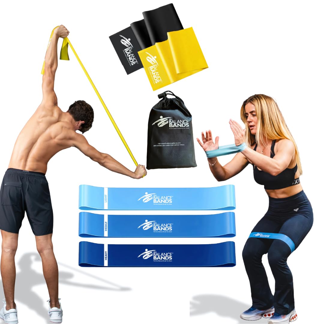 Mini Loop Stretch Resistance Bands Set of 5 w Workout Library Meal Plan 100 Natural Latex for Yoga