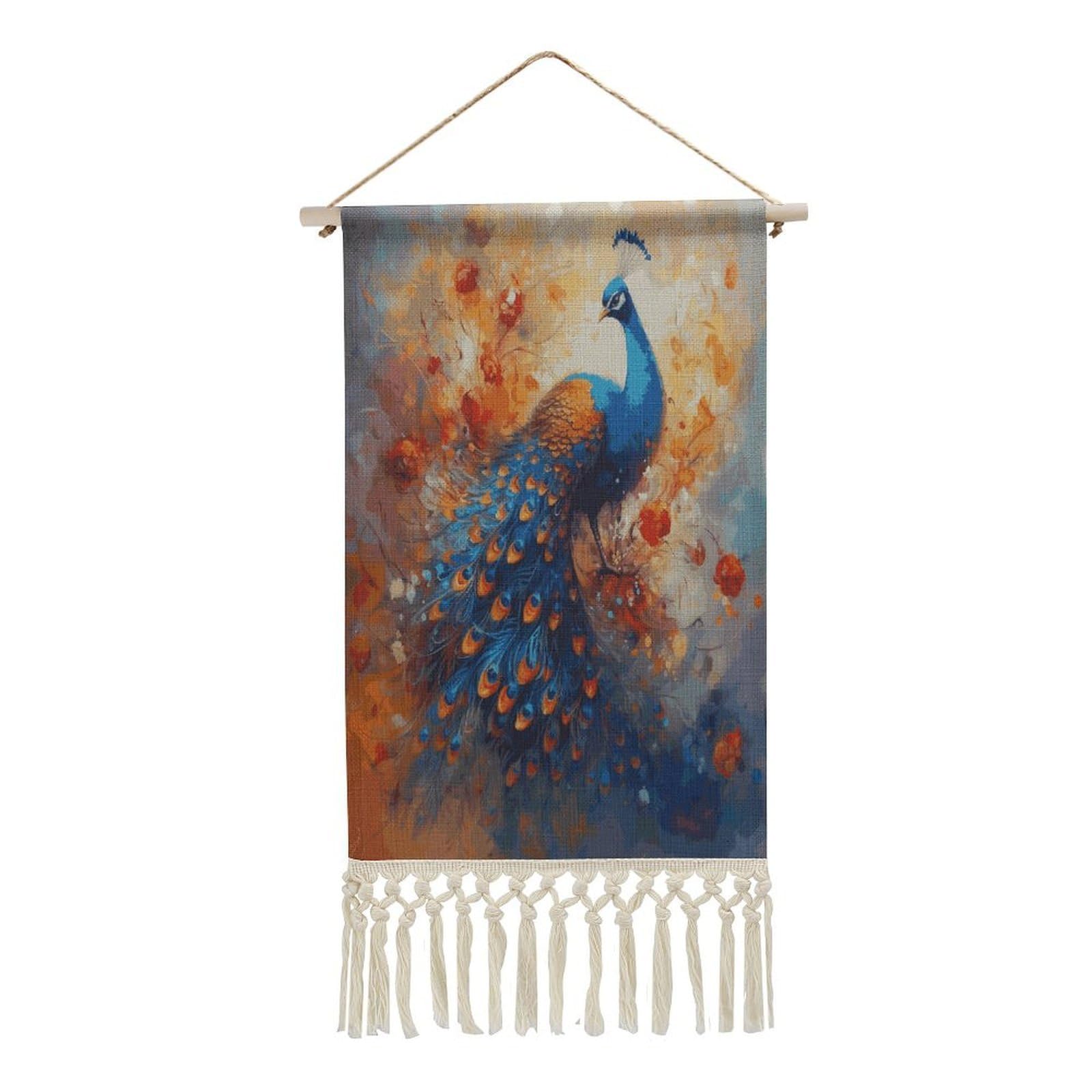 FekiLoot Peacock2 Wall Art Print Decor Art Tapestry with Tassel Cotton Linen Hanging Poster Vintage Aesthetic Wall Art Poster Rustic Wall Art Decor for Home Bedroom Living Room Office