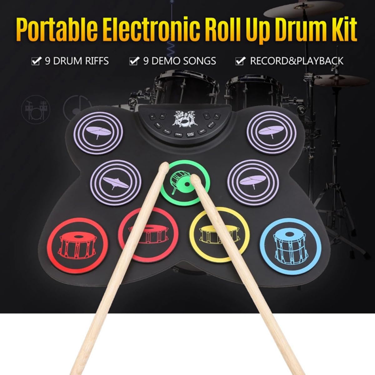 Alipis Set Batteria Elettronica Arrotolabile in Silicone 9 Pad Kit Batteria Pieghevole USB Portatile per e Principianti Strumento Musicale da Allenamento per Casa Scuola e Viaggi