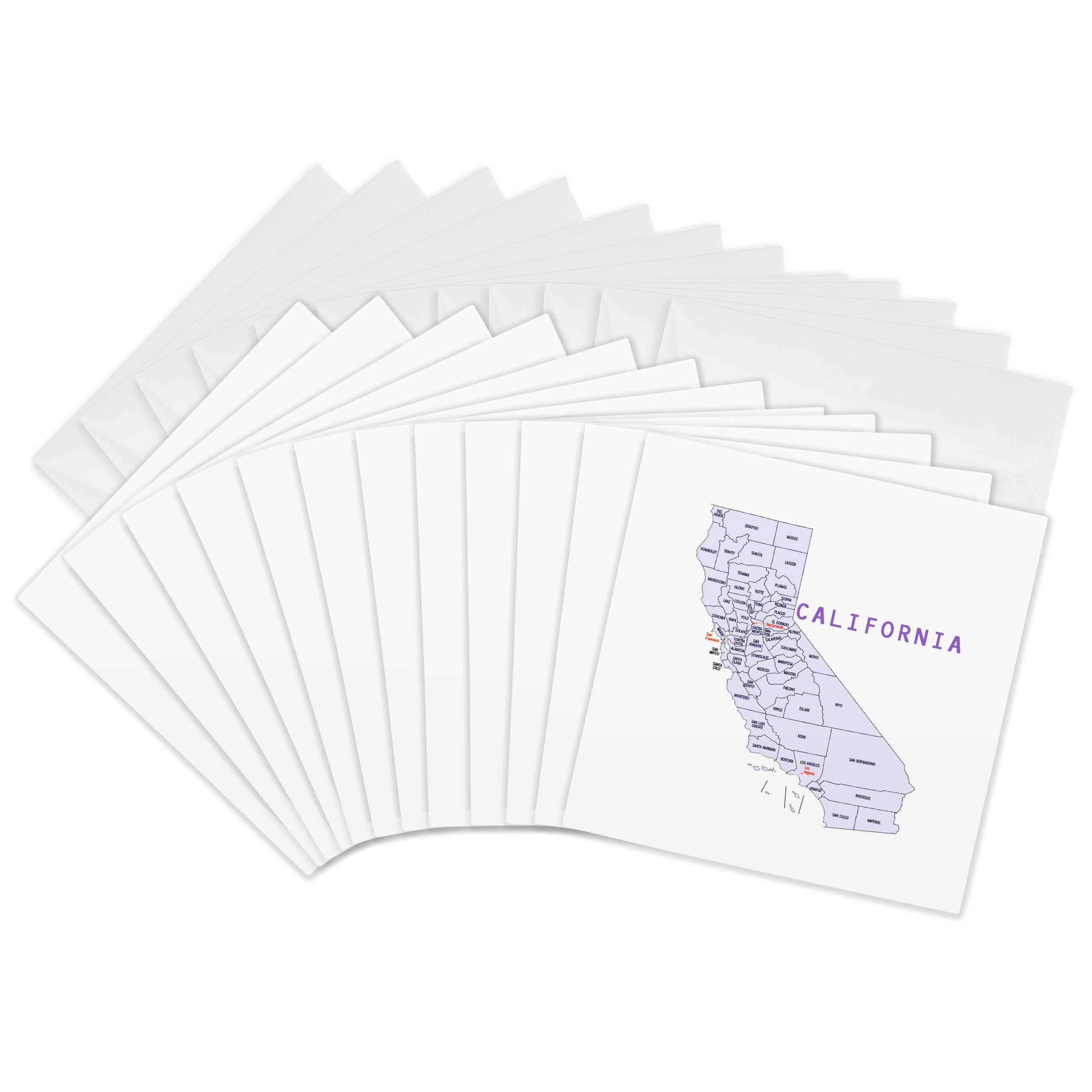 3dRose gc_112376_2 6 x 6-Inch "Color Map of All of California Counties" Greeting Card (Set of 12)