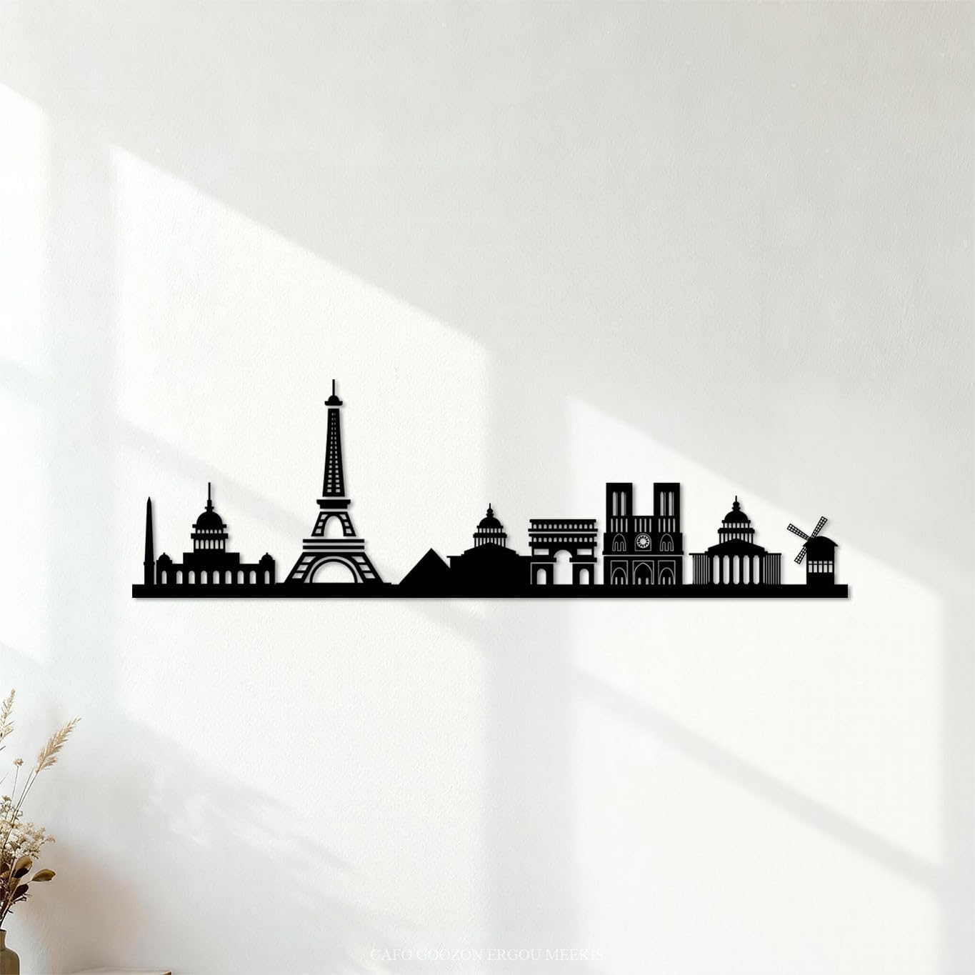Ergou Stickerdecal-85261 France Landmark Skyline Silhouette Silhouettes Mural And Wall Vinyl Decal 37.5X122.6cm Glass Stickers Black