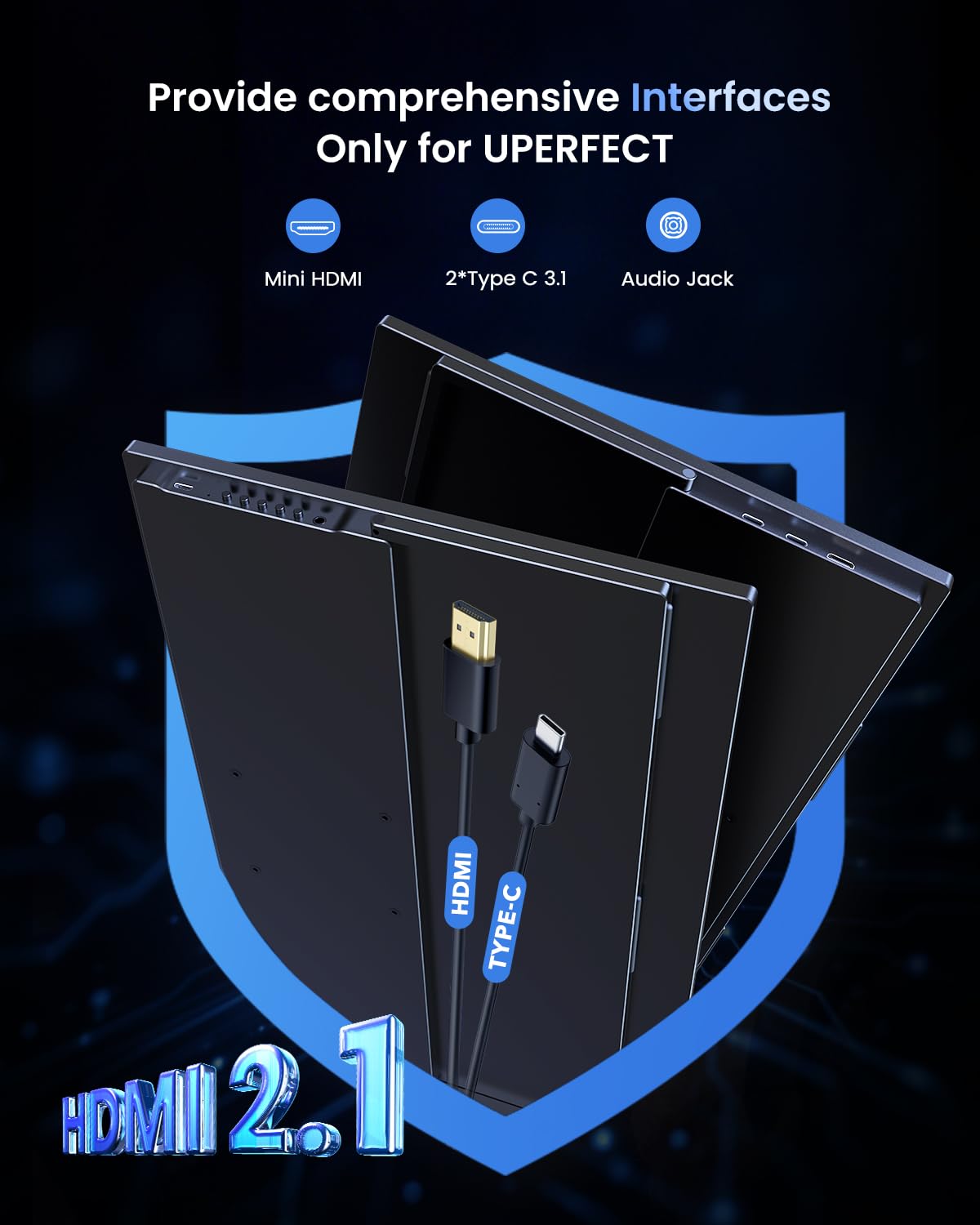 UPERFECT Przenośny monitor 4K 144Hz QLED, 19" UHD 3840×2160, 500 nitów, 2000:1, 100% DCI-P3, 0,1 ms, wbudowany stojak i uchwyt VESA, podróżny monitor do gier na laptopa, PC i konsol do gier - UColor