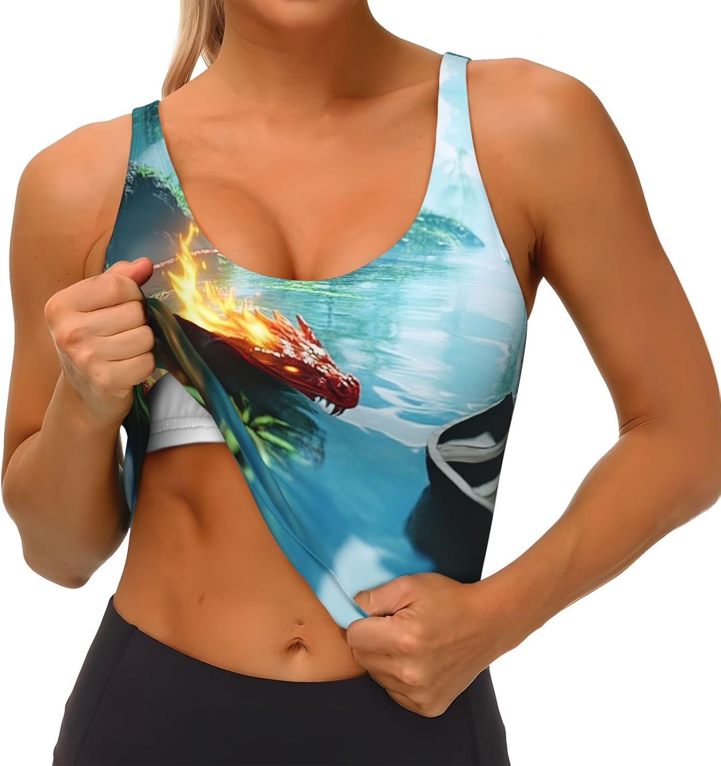 Fire red Chinese Loong Women's Sports Bras - High Support Workout Tops for Women, Yoga Sports Bra, Bralettes with Support