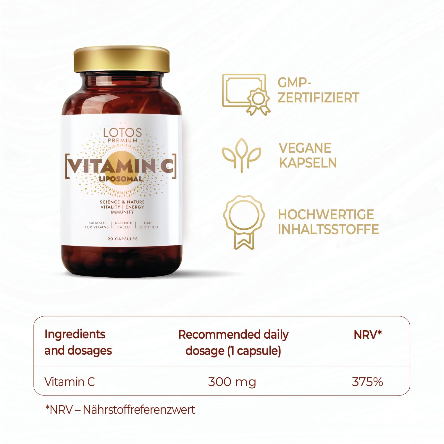 Vitamin C - Hochdosiert 900mg pro Tagesdosis Liposomal Vitamin C - Liposomales Technologie garantiert volle Vitaminabsorption - 90 Kapseln 3er-Pack - Vegan, GMP Qualität