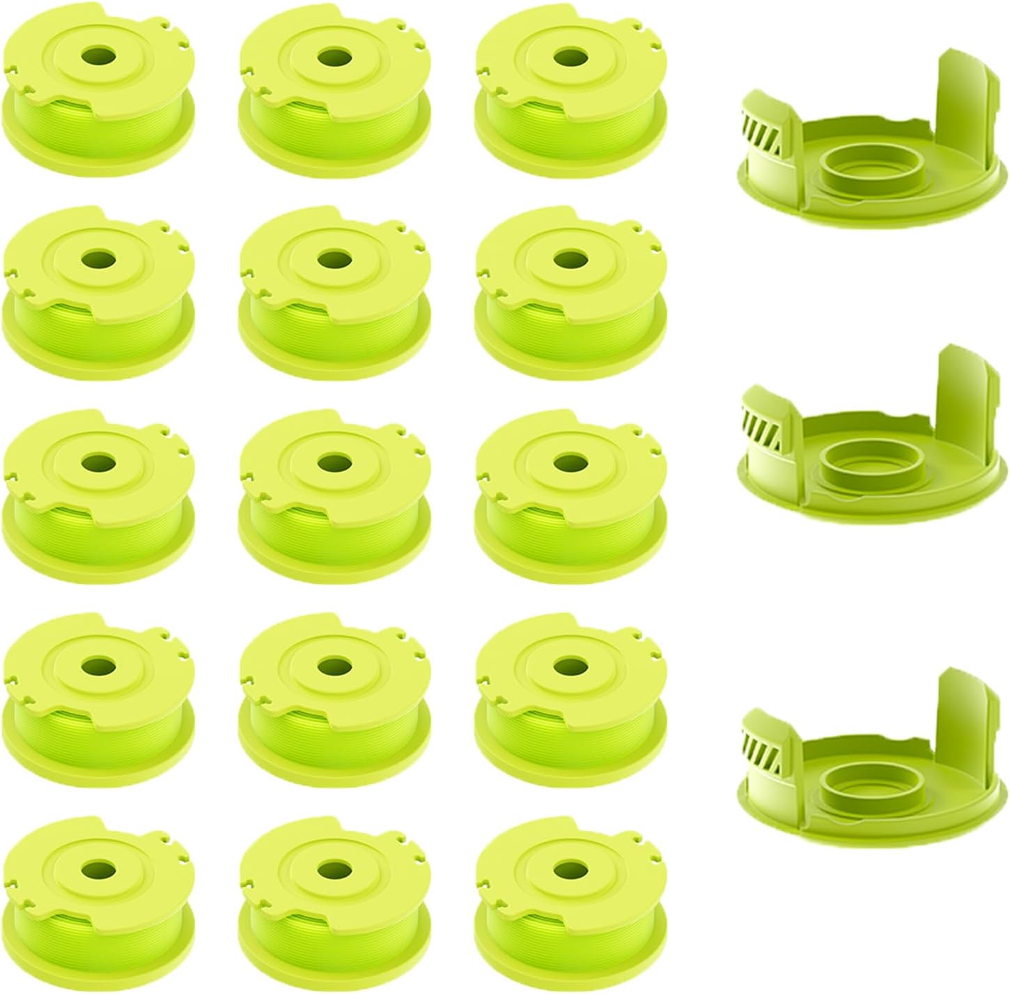 15 Packs Line Spools String Trimmer, 0.065" Autofeed Replacement Spool Trimmer Line, 15 Line Spools and 3 Caps