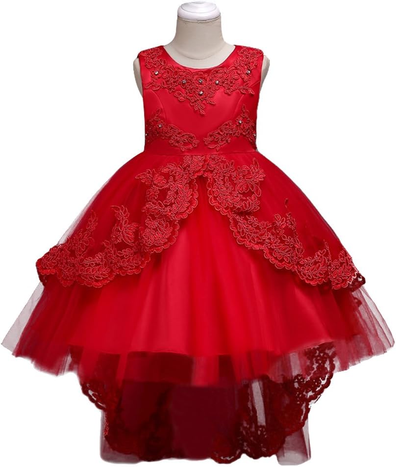 Flower Girls Vintage Overlay Lace Beaded Rhinestone Wedding Tulle Dress Hi Low Communion Party Dance Tutu Gown with Train - Image 5