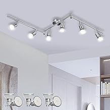 Bojim LED Ceiling Light with 6 Spotlights, Indoor Dining Room Wall Light Swivel Light, incl. 6 x 6 W GU10 Natural White Lights, Light Bar Wall Ceiling Light for Bathroom Hallway Kitchen, Matte Nickel