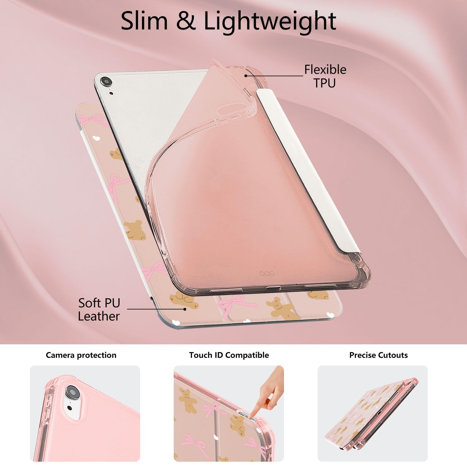 Custodia per iPad Pro da 11 pollici di 4a/3a/2a generazione, con grazioso motivo a cartoni animati, custodia posteriore in poliuretano termoplastico per iPad con portapenne (2022/2021/2020)