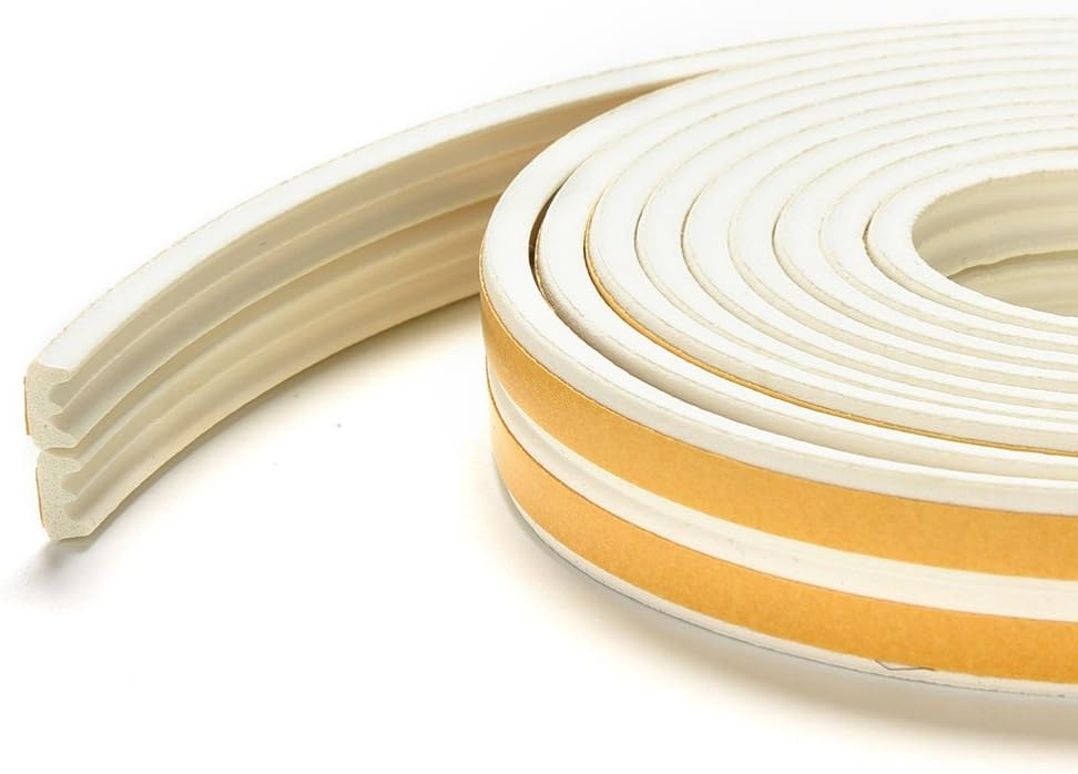 Niviy Window Seal Strip Self-Adhesive Weather Stripping Insulation Weatherproof Doors and Windows Sound Insulation Kit for Draft Stopper Gap Blocker (E Type 5m, White)