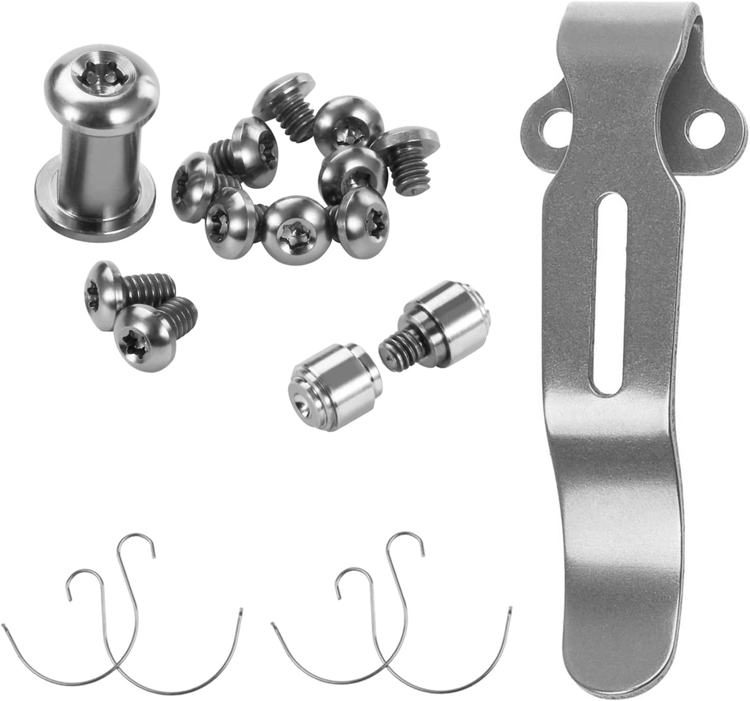 19Pcs Replacement Knife Accessories Fit for Benchmade 535, Includes Deep Carry Pocket Clip, 2 Sets Omega Springs, 13Pcs Stonewash Titanium Alloy Screws and Pivot Set and 1 Set Titanium Thumb studs