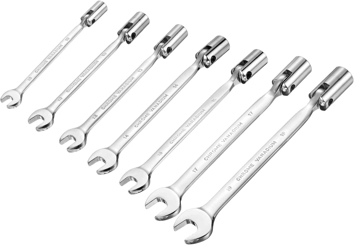 HARFINGTON 7 Pcs 10mm-19mm Swivel Head Socket Combination Spanner Wrench CR-V Steel Rotary Torx Socket Head Open End Wrenches Spanner Mirror Polishing for Auto Car Repairing
