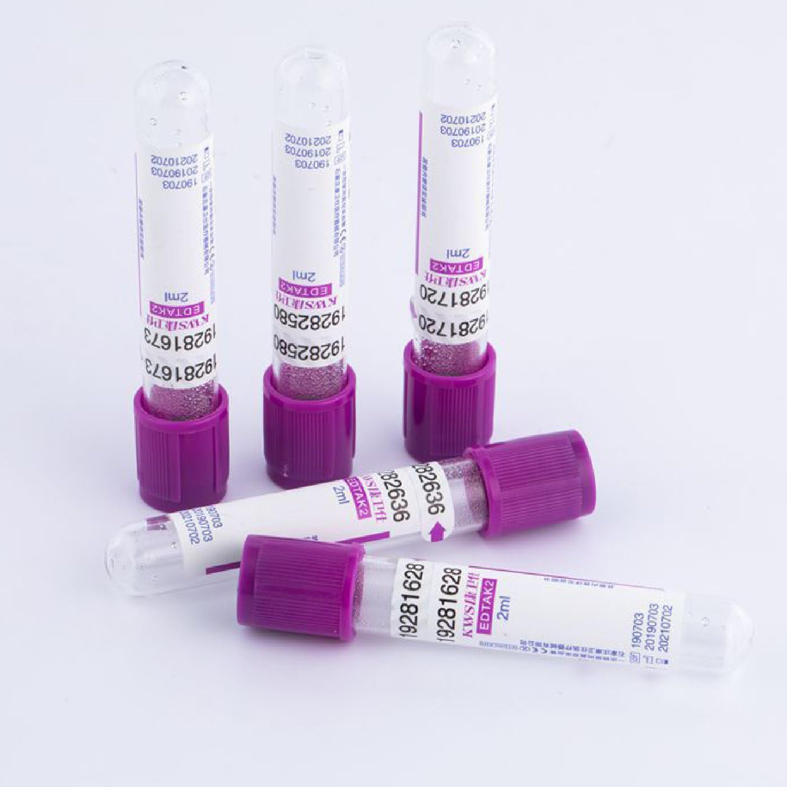 EDTA K2 probówki do pobierania krwi, 5 ml probówki próżniowe z zakrętkami, opakowanie 100 szt. do użytku laboratoryjnego
