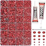 20100Pcs Red Resin Rhinestones 2,3,4,5,6mm Flatback for Bedazzling Crafting Crafts Clothing Clothes Fabric Shoes Nail Art, Flat Back Gems Diamonds Bedazzle Kit Bulk Jewels Crystals Gemstones