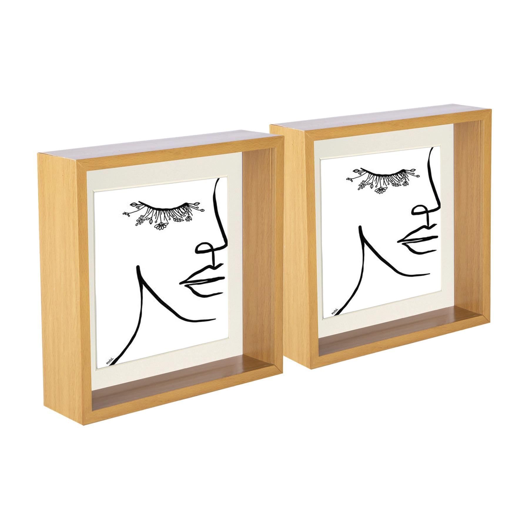 Nicola Spring Light Wood/Ivory 3D Deep Box Photo Frames - Standing Hanging Craft Shadow Picture Display - 8 X 8 With 6 X 6 Mount - Pack Of 2