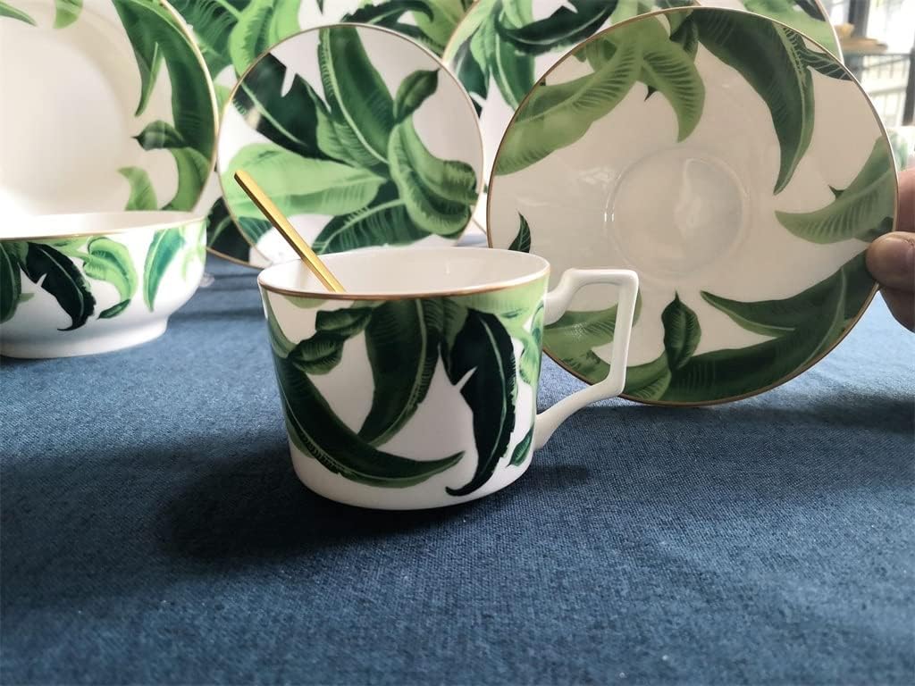 Plant Flower Tea Set Banana Leaf Coffee Cup Plate Bone China Ceramic Hadmade Milk Mugs