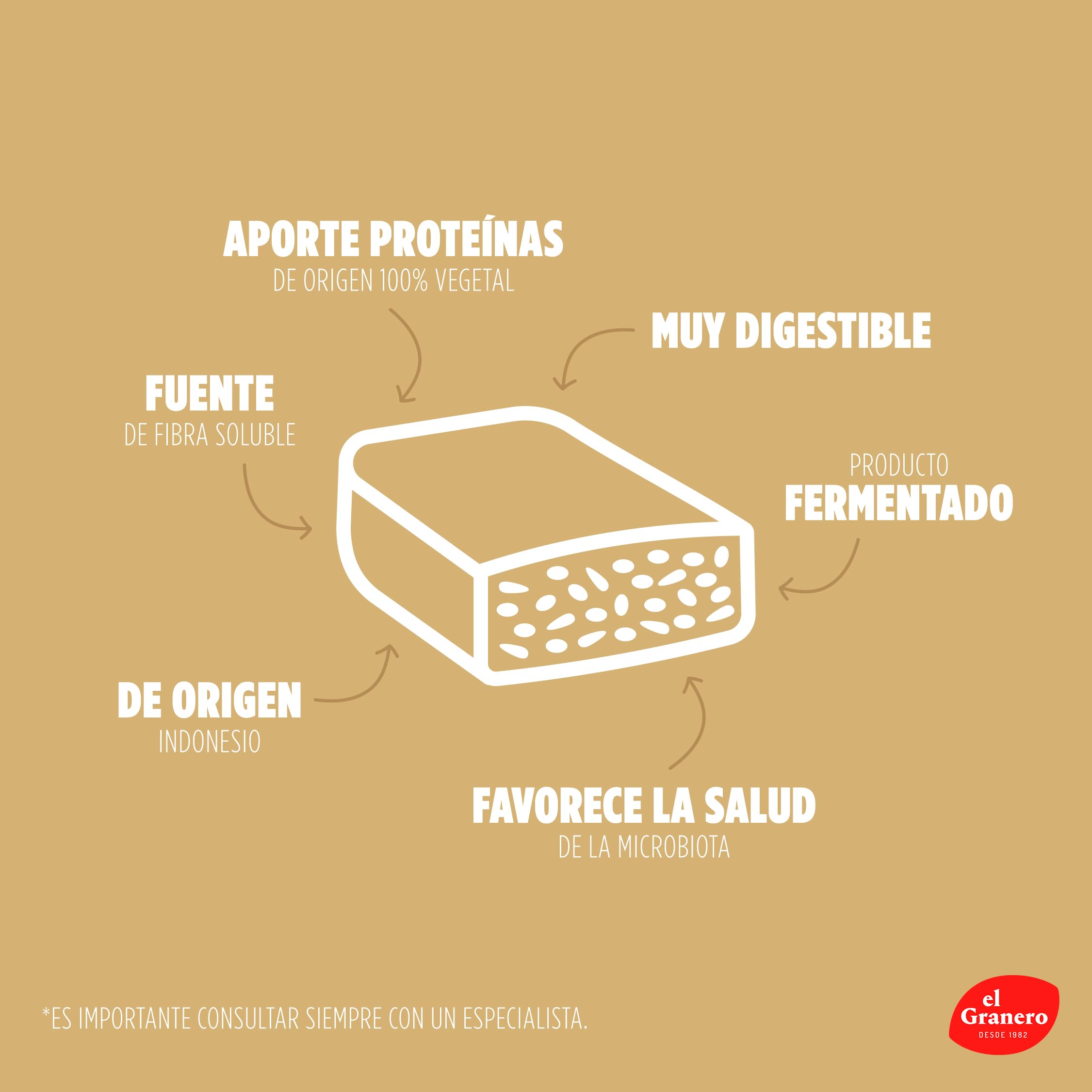 El Granero Integral - Tempeh en Conserva BIO - 380 g - Carne Vegetal de Soja Fermentada y Shoyu - Alimento Rico en Fibra y Proteínas - Apto para Veganos