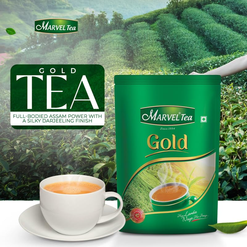 Image of Marvel Tea Gold Tea 1Kg, Handpicked Strong Ctc Chai From Assam & Darjeeling, Refreshing Aroma & Rich Taste - Black Tea - Granule