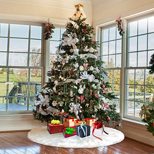 image for LoiStu 30 Inch Christmas Tree Skirt White Plush Tree Skirt Faux Fur Lu