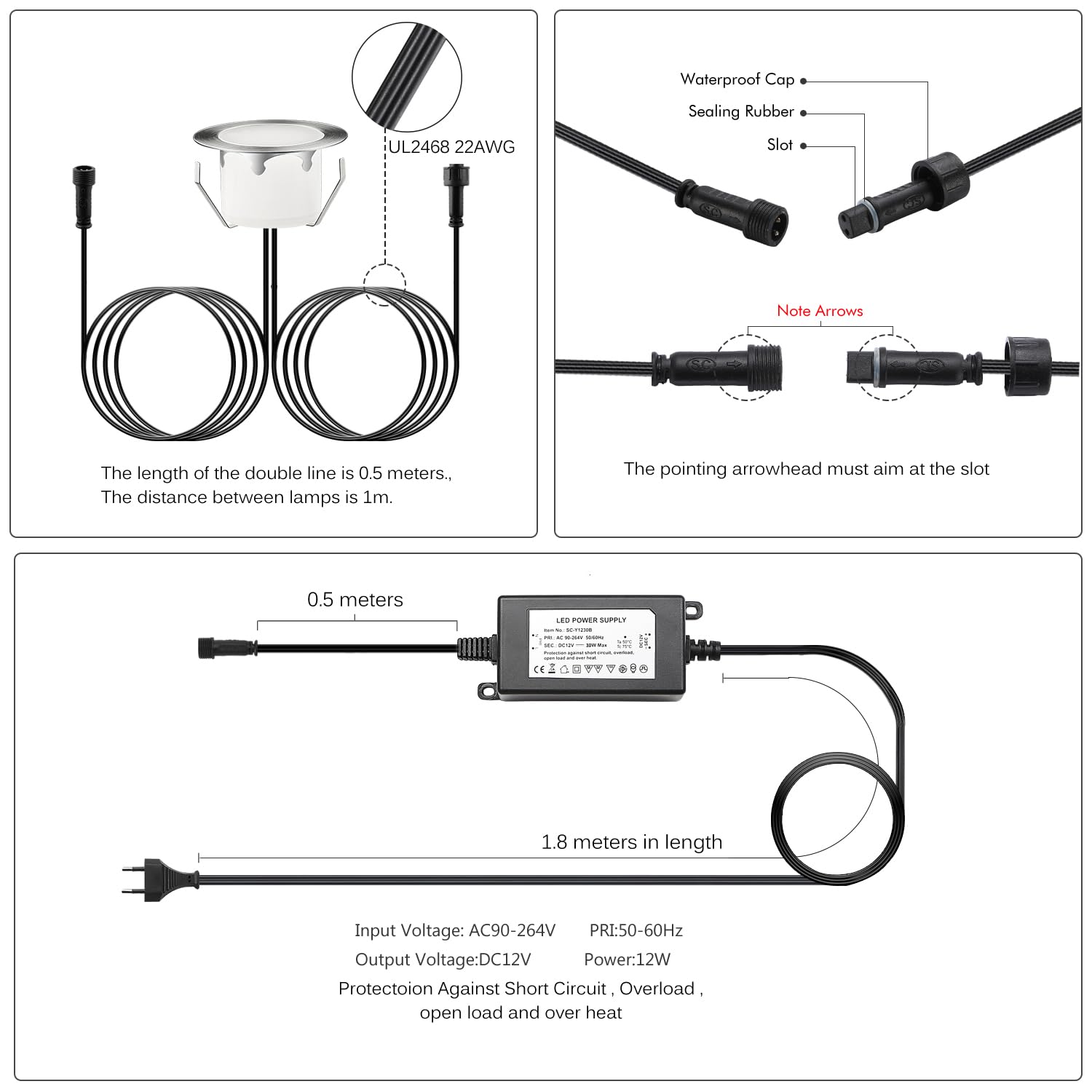 10er Mini LED Terrassen Einbaustrahler Außen, 12V 1W Warmweiß