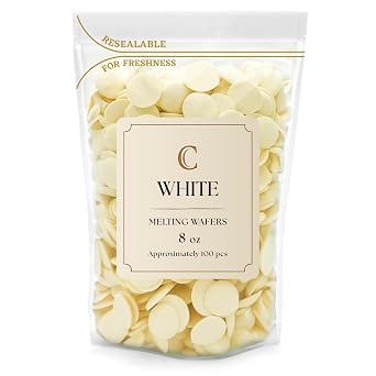 Merckens White Melting Wafers 8 Ounces Bulk Bag - Perfect For Dipping, Deserts, Baking And More
