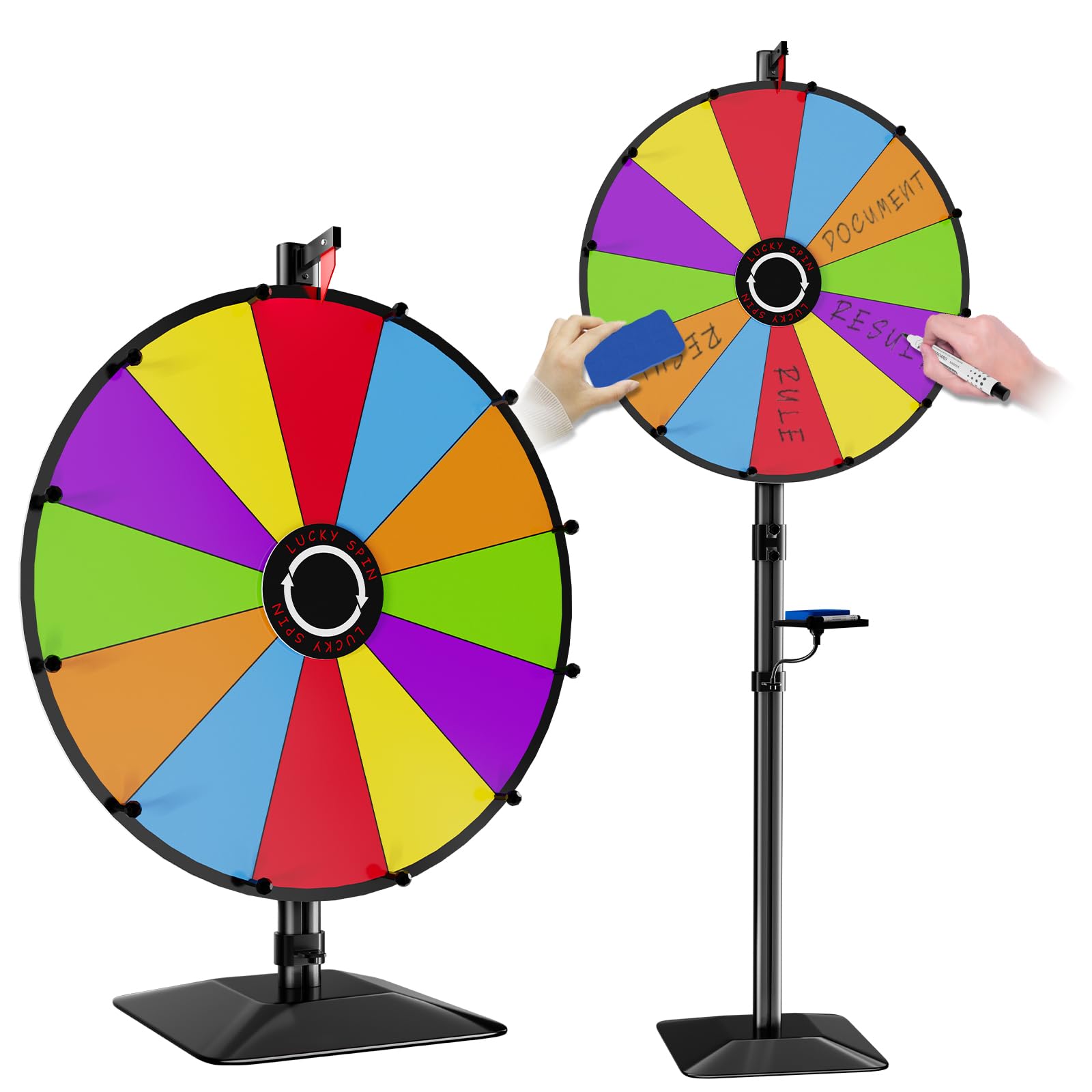 Heavy Duty Prize Wheel, 24 Inch Dual Use Prize Wheel,Adjustable Tabletop & Floor Stand, 12 Slots,1Bracket, Dry Erase Kit - Wheel of Fortune Game for Carnival, Casino & Trade Show.