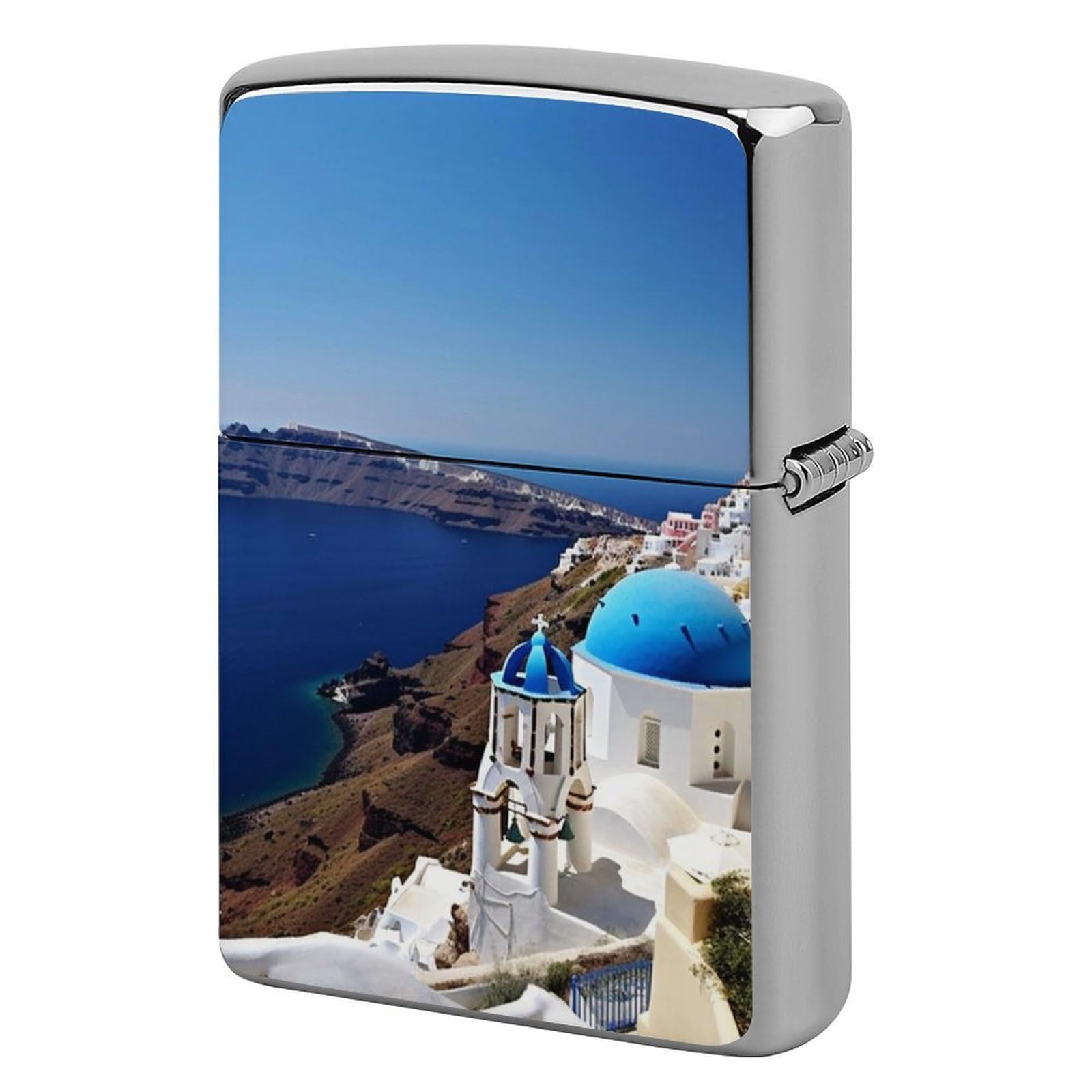 Santorini Greek Island Sea View Lighter Case for Men, Personalized Lighter Cover for Valentine's Day Gifts, Flip-Top Lighters Shell for Outdoor, Portable Lighters Protective Sleeve