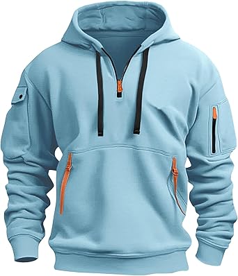 Fall Winter Quarter Zip Hoodie Men Pullover Tactical Sweatshirt Vintage Long Sleeve Casual Hoodies with Pockets