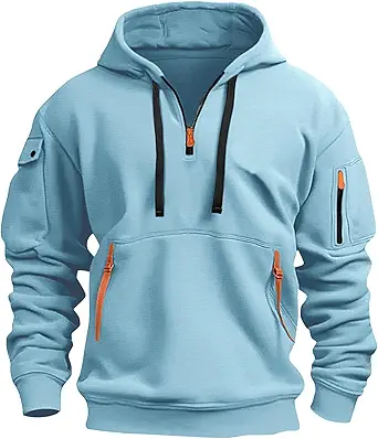 Fall Winter Quarter Zip Hoodie Men Pullover Tactical Sweatshirt Vintage Long Sleeve Casual Hoodies with Pockets