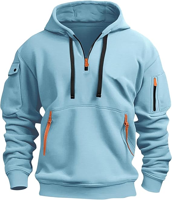 Fall Winter Quarter Zip Hoodie Men Pullover Tactical Sweatshirt Vintage Long Sleeve Casual Hoodies with Pockets