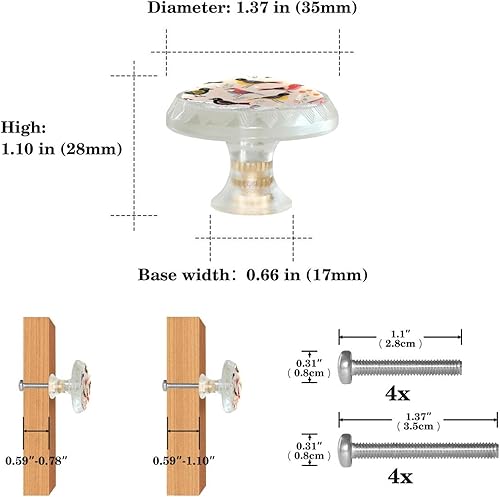 Miniatura 5 de GUEROTKR Round Dresser Drawer Knobs,Kitchen Handles for Cabinets,4Pcs,Animals Birds Colorful People,Dresser Handles and Knobs