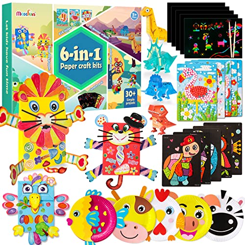 Max Fun Arts Crafts for Kids 38Pcs Arts Crafts Supplies Paper Bag Puppets Scratch Paper EVA Stickers DIY Crafts for Kids 3 4 5 6 7 8 Years Old Boys and Girls Toddler Preschool Classroom Activity