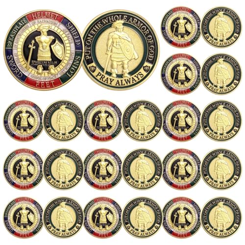 byepica Set of 24 Armor of God, Religious Souvenir, Christian Prayer, Antique Gold Collectibles for Churches & Schools