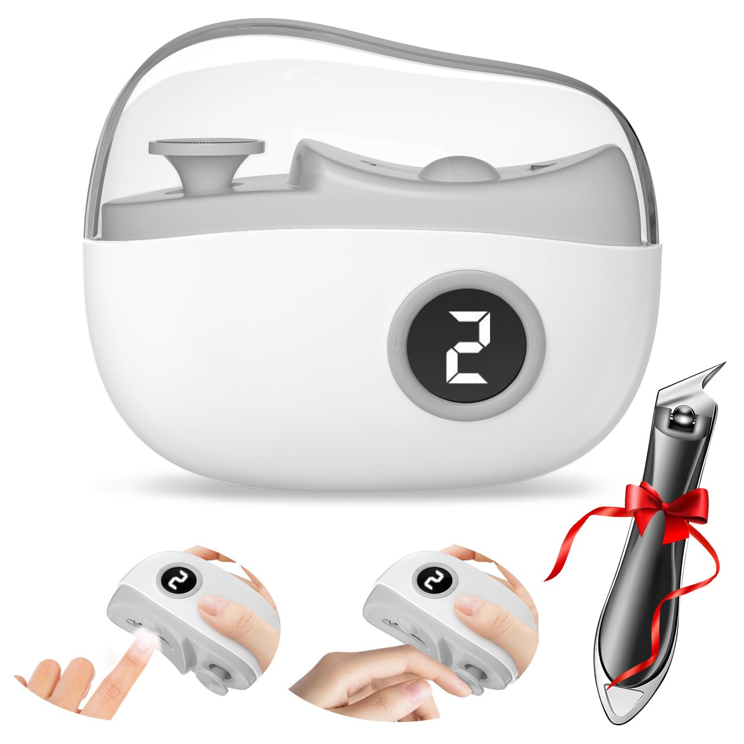 Electric Nail Clipper for Family Care, 2 in 1 Improved Nail Clippers Set Trimmer with Polishing an Oblique Nail Clippers Ideal for All Your Nail Care Needs (with LED Light & Storage Box)-White