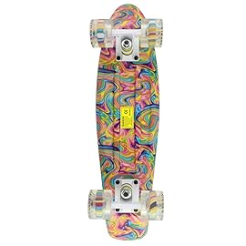 Skateboard Dog 22 inch Retro Mini Skateboards Kids Board for Boys Girl Youth Beginners Children Toddler Teenagers Adults 5 to 6 Year Old (Bending Color Lines)