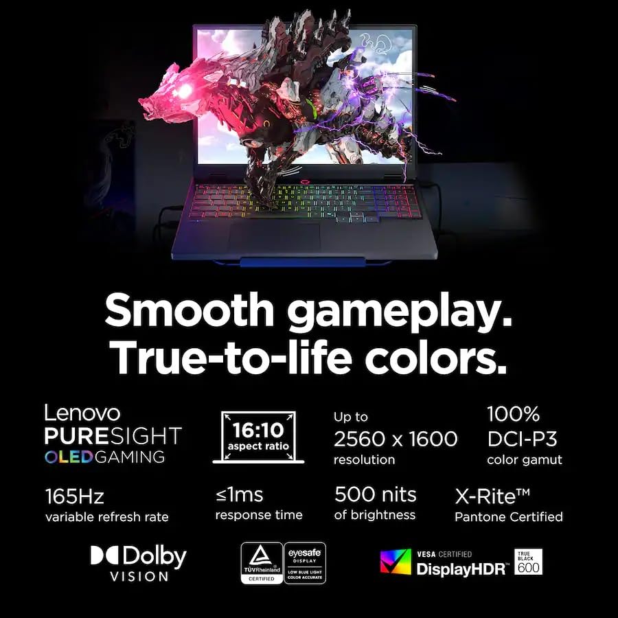Image of Lenovo Legion 5i Gaming Laptop - NVIDIA GeForce RTX 5050 - Intel Core i7-14700HX - 15.1 inch WQXGA OLED 165Hz - 16GB RAM 1TB SSD - Backlit KB Wi-Fi7 Win11 - Eclipse Black - w /2TB USB Drive, W /GaLiMu