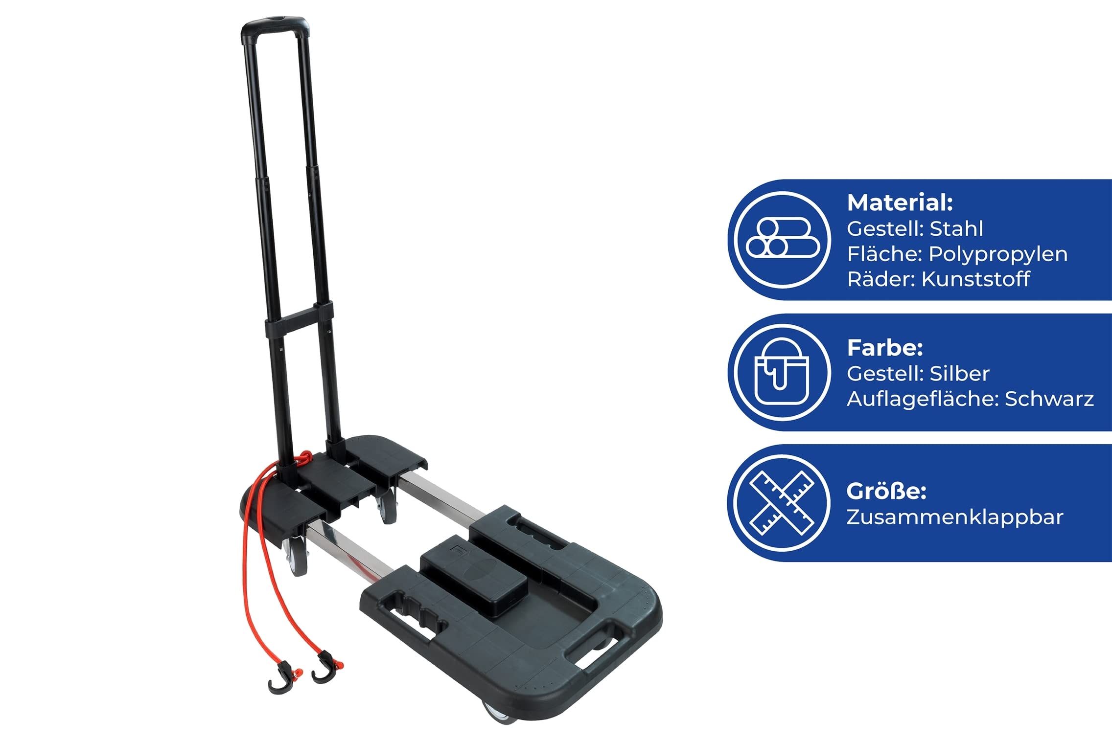 Maximex Sackkarre Mod. Transport-Profi ausziehbarer Ziehwagen stabile Transporthilfe mit höhenverstellbarem Griff bis 150 kg belastbar 56-76x38x13,5 cm Kunststoff PP Stahl TPR Schwarz Silber