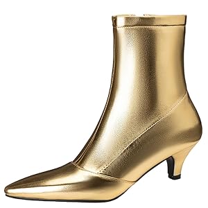 Alsoloveu Womens Kitten Low Heel Ankle Boots Pointed Toe Gogo Boots Side Zipper Short Dress Booties Fashion Shoes