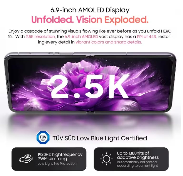 HERO 10 smartfon, składany wyświetlacz AMOLED 12 GB + 256 GB MTK Helio G99 telefon komórkowy, tylny aparat 108 MP, ładowanie 45 W