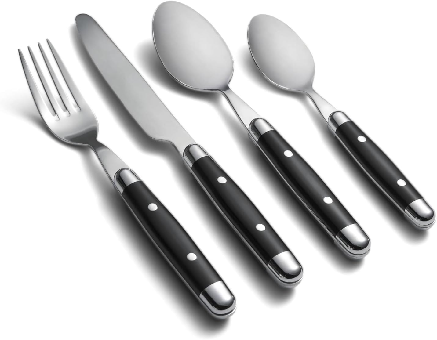 Cambridge Silverware Set, Jubilee Black 16-Piece Flatware Set, Service For 4, 18/0 Stainless Steel, Dishwasher Safe, Knives Spoons And Forks Set, Home And Kitchen Utensils(Black/Silver, 16 Pieces)