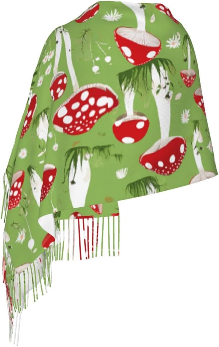 (Cartoon Mushrooms) Women's Soft Warm Scarf Large Plush Shawl Wrap with Fringe Fashion Winter Scarves for Cold Weather