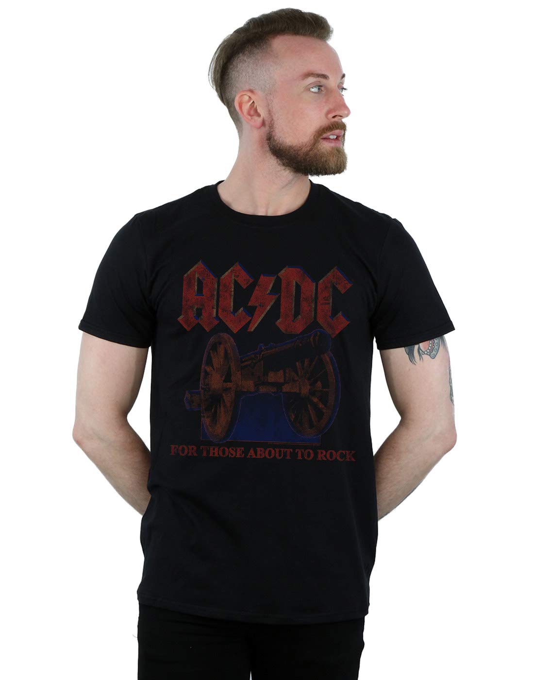 Absolute Cult Men's Black Ac/Dc For Those About To Rock Canon T-Shirt Small