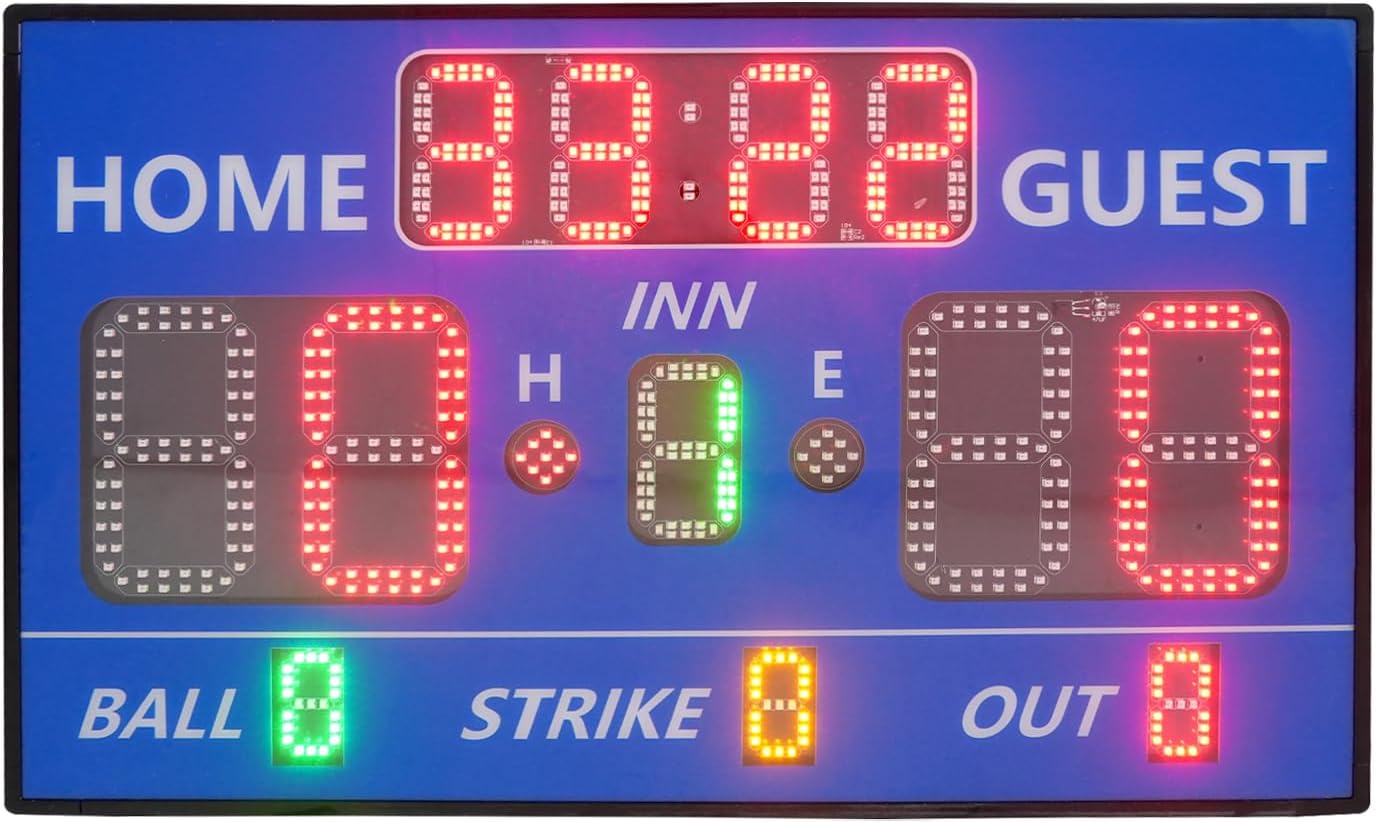 Eapmic LED Electronic Baseball Scoreboard with Remote Control, High-Light Rechargeable Wireless Digital Score Keeper, Tabletop Wall-Mounted Scoreboard with Buzzer for Sports Games
