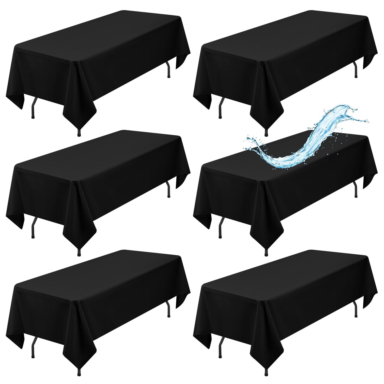 6 Pack Black Rectangle Tablecloth 60 x 102 Inch Black Tablecloths Waterproof Polyester Table Cloth for 6 Foot Tables Stain and Wrinkle Resistant Washable Fabric Table Cover for Party Wedding Dining — image 1