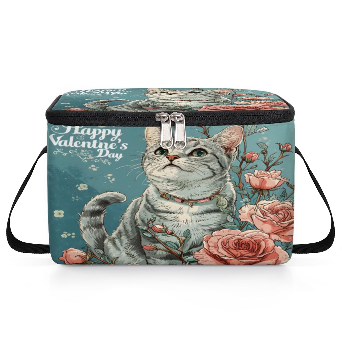 GzLeyigou Happy Valentine's Day Lunch Bags for Women Men 9 Cans, Hot & Cold Food Delivery Bag Insulated Grocery Bag Insulated Lunch Box Cat Cooler Bag for Office Work Picnic Beach