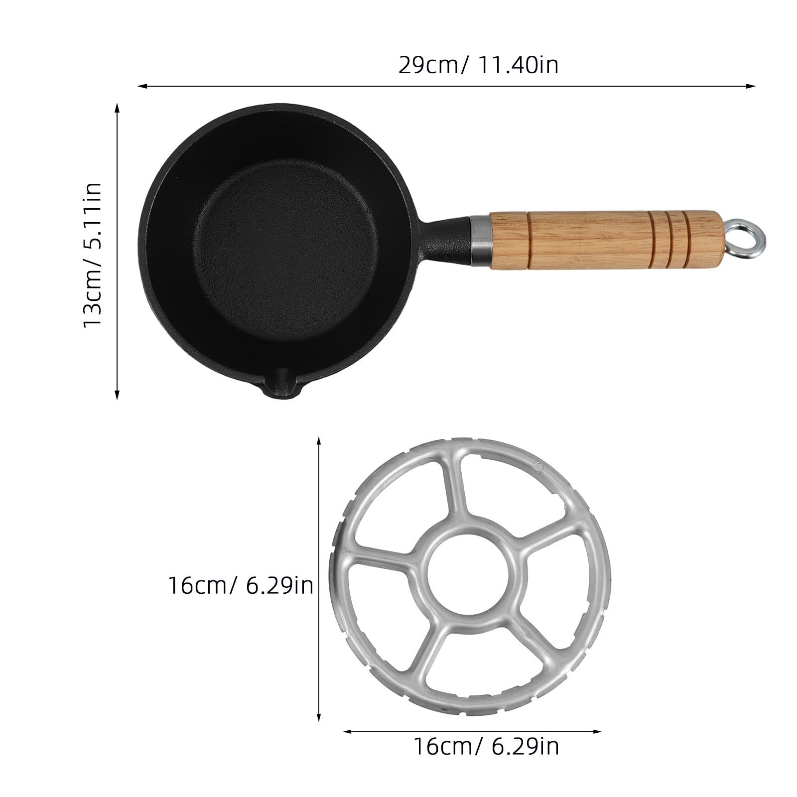GALPADA Gusseiserne Kleiner Bratpfanne mit Holzgriff 13cm für Induktion und Gasherd Vielseitig als Butterwärmer und Eierpfanne für Hausgebrauch