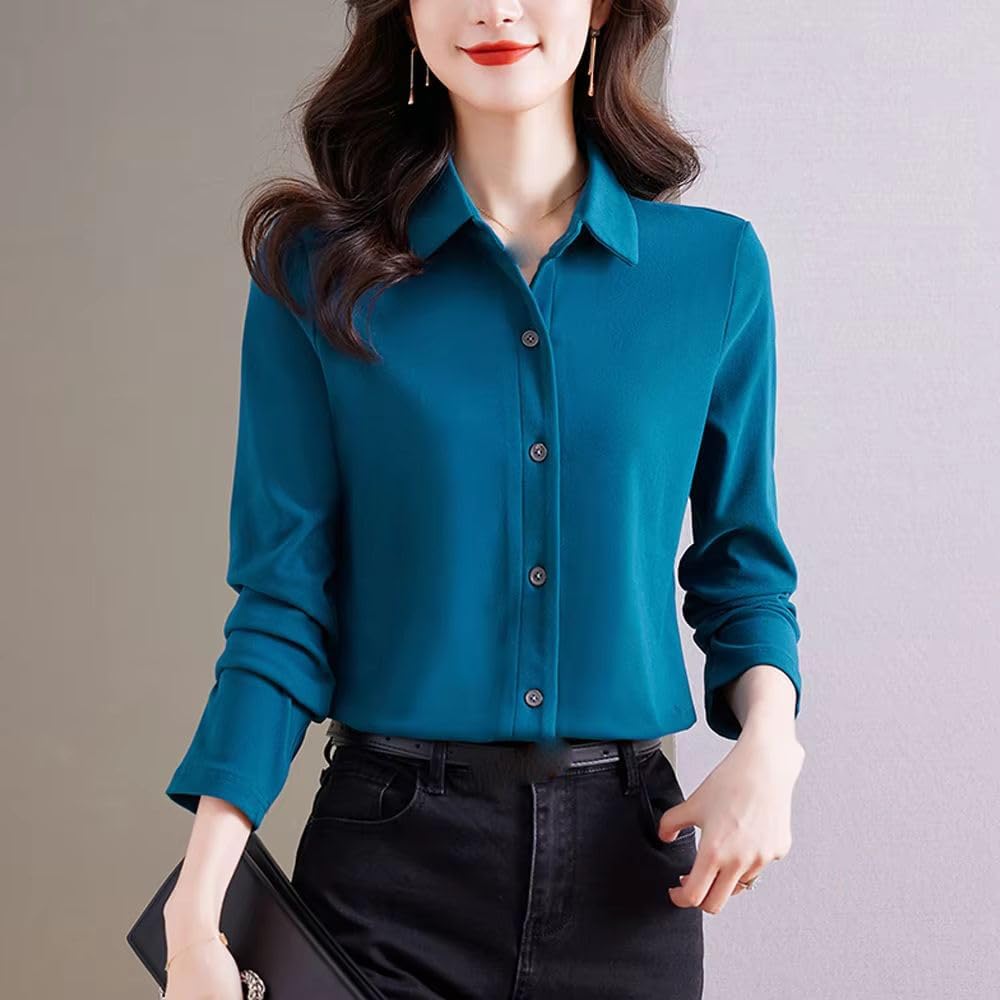Women's Autumn Winter Velvet Shirt Long Sleeve Warm Blouse Casual Top Elegant Clothing