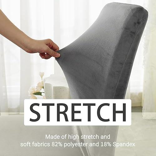 Miniatura 7 de Juego de 4 fundas de terciopelo para sillas de comedor, de terciopelo lujoso, elásticas, fáciles de limpiar, color gris claro
