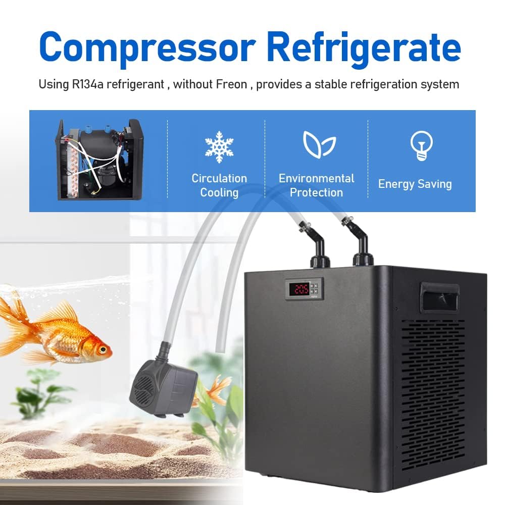 Refrigerador de acuario, enfriador de acuario, acuario, refrigerador, calefacción, máquina, sistema de enfriamiento de acuario para medusas-arrecifes de coral, camarones, plantas de agua